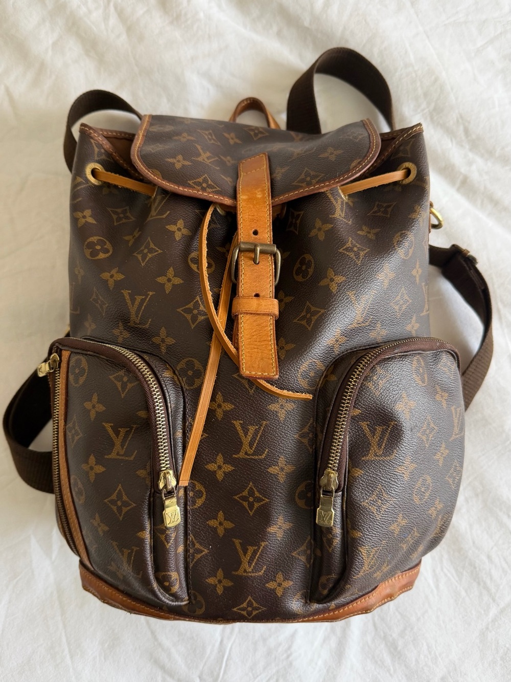 Louis Vuitton Brown Monogram Canvas Backpack with Tan Leather Trim
